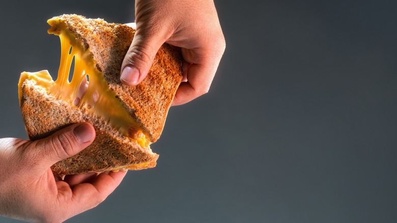 pulled apart grilled cheese sandwich