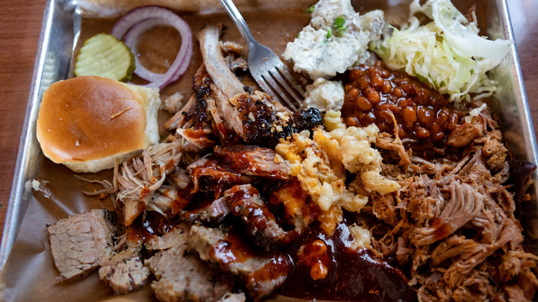Texas-style brisket and sides on tray
