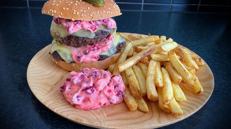 Reindeer burger with lingonberry mayonnaise