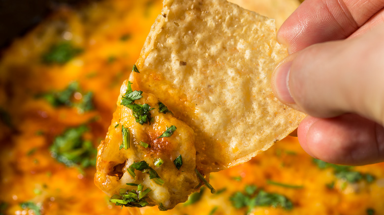 Queso dip with tortilla chip