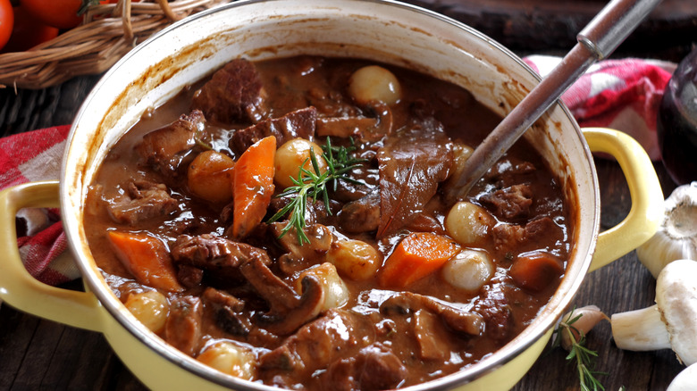 Pot of beef bourguignon