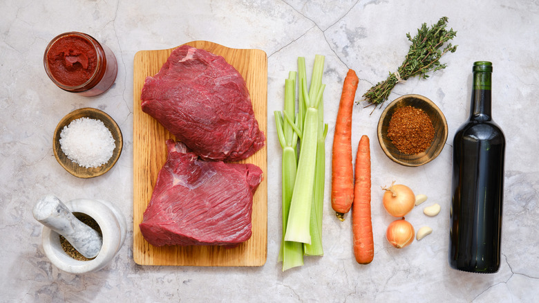ingredients for boeuf bourguignon or pot roast