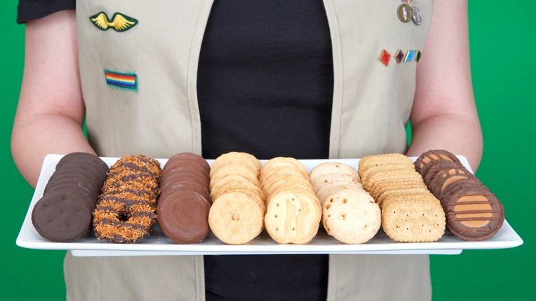 Girl scout with cookie tray