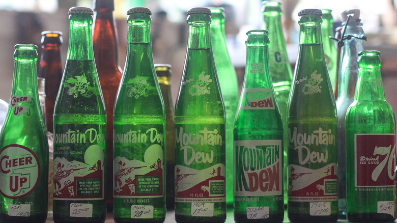 old glass bottles of mtn dew