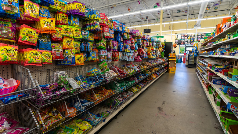 The sweets aisle at a Dollar Tree store.