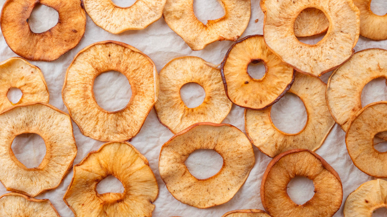 Close up of drying apple rings