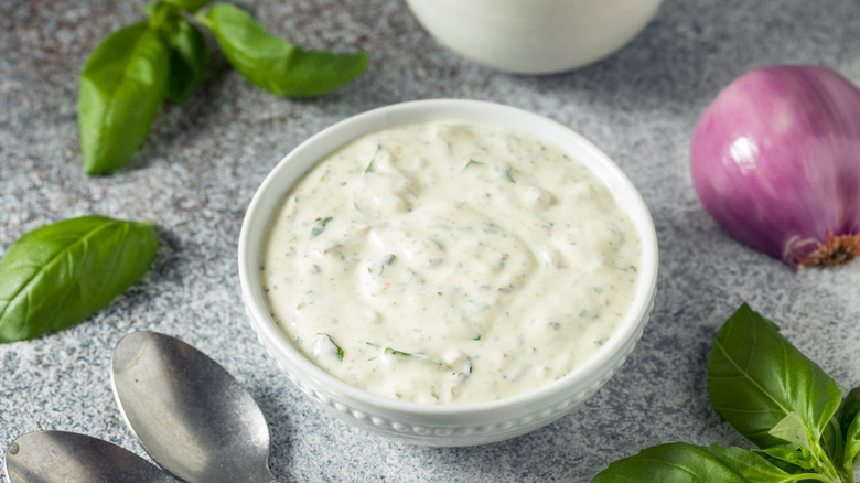 Green goddess dressing in bowl