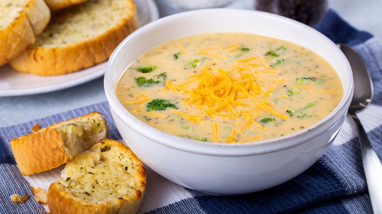 Potato soup with cheese on top