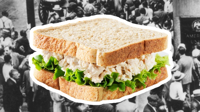 Tuna sandwich against crowd background