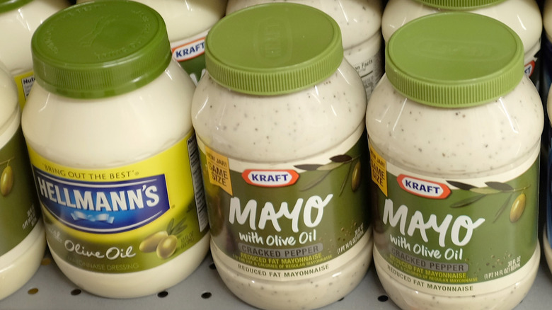 Jars of mayo on supermarket shelf