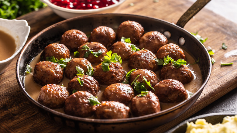 pan of Swedish meatballs