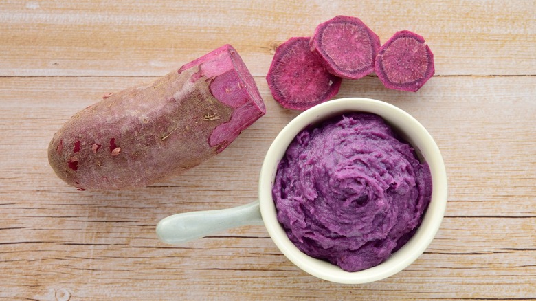 peeled, sliced, and mashed ube