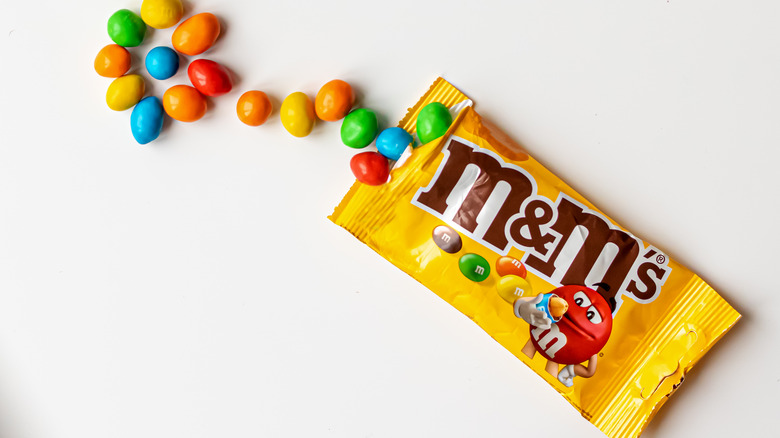 An opened bag of M&M's 