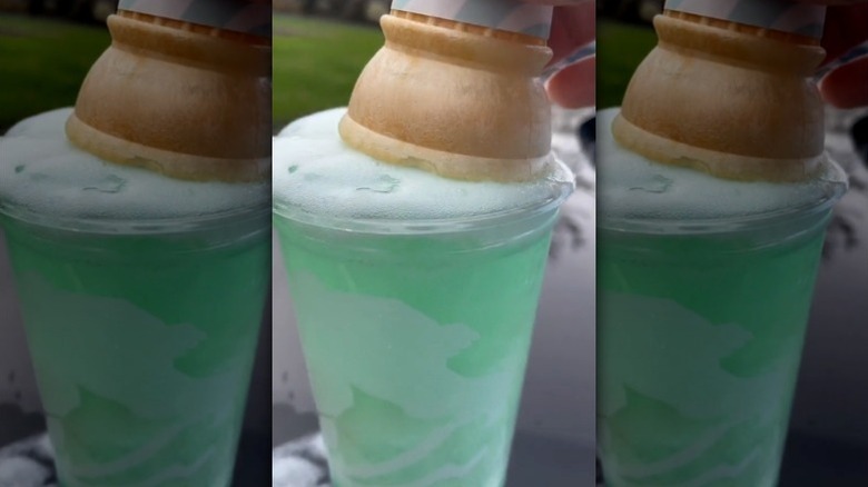 McDonald's soft serve vanilla ice cream cone in Baja Blast