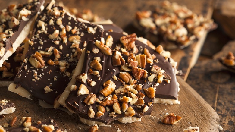 Toffee squares with nuts and chocolate 