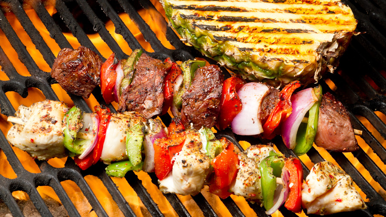 grilled meat and vegetable kebabs