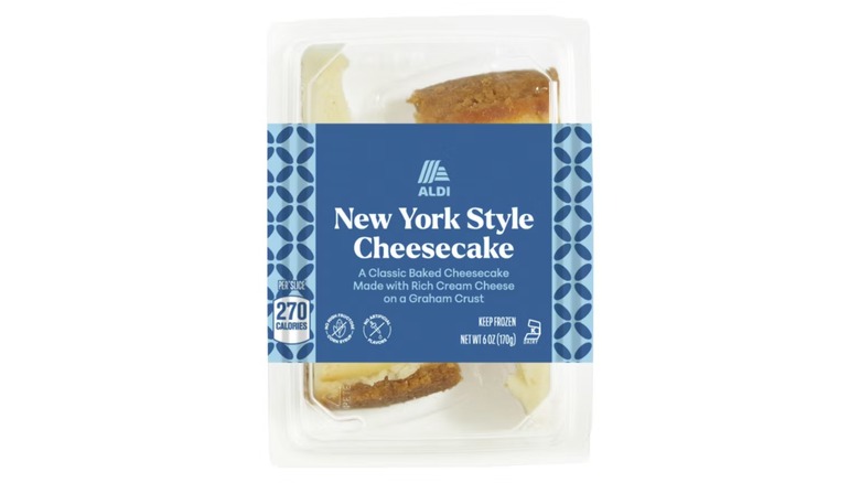 Aldi New York-style cheesecake in a blue package