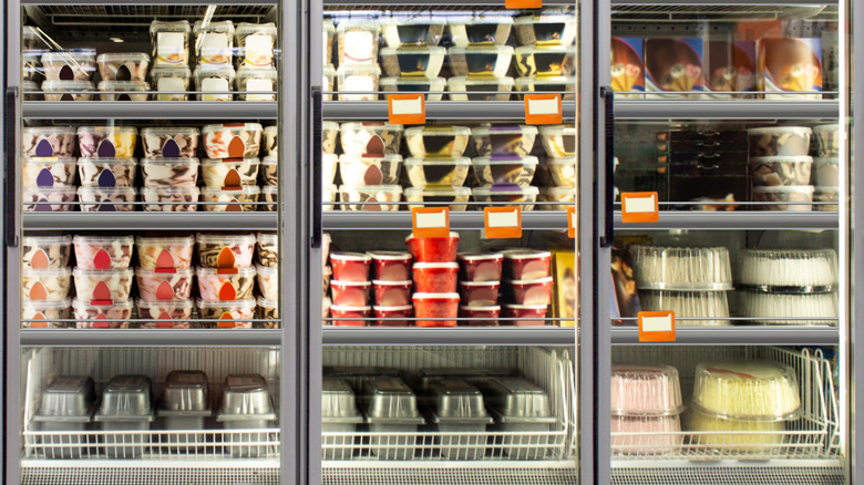 Generic store freezer full of various frozen desserts