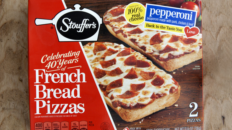 A box of Stouffer's frozen French bread pizza