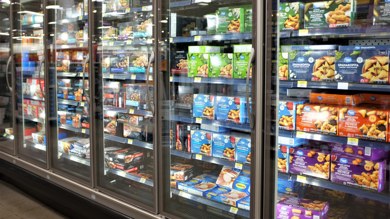 Shelves of Walmart's frozen aisle