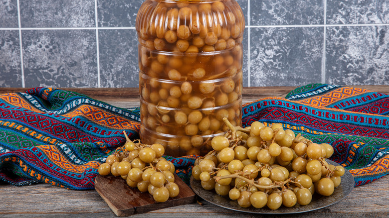 Pickled grapes in a jar