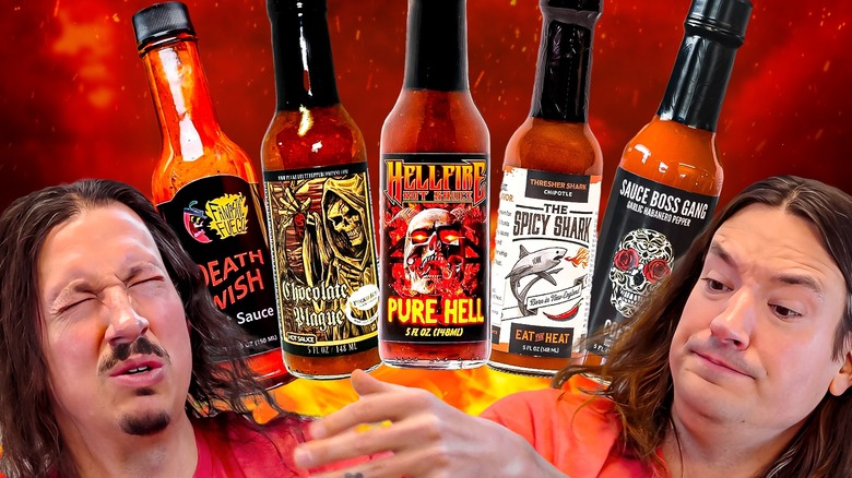 Composite of Mashed Bros hot sauces
