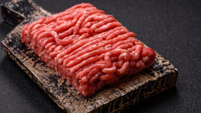 Ground beef on a slab