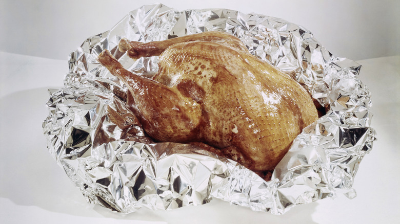 Roast turkey wrapped in foil