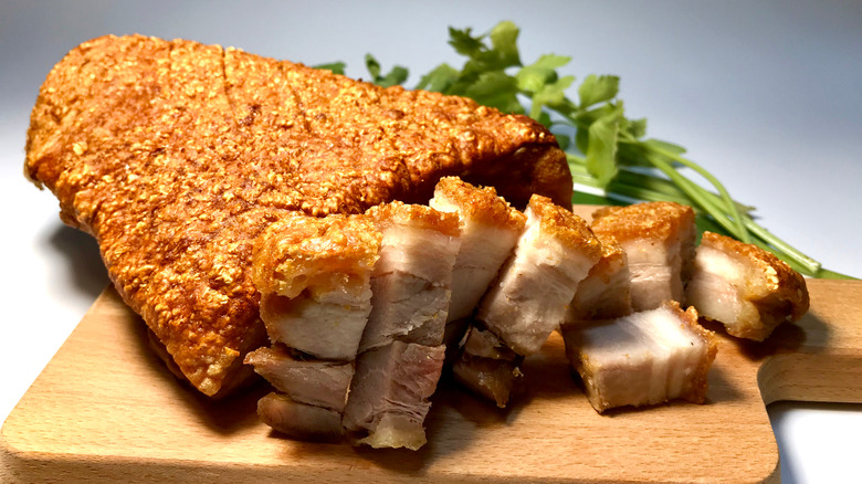 Crispy skinned pork belly