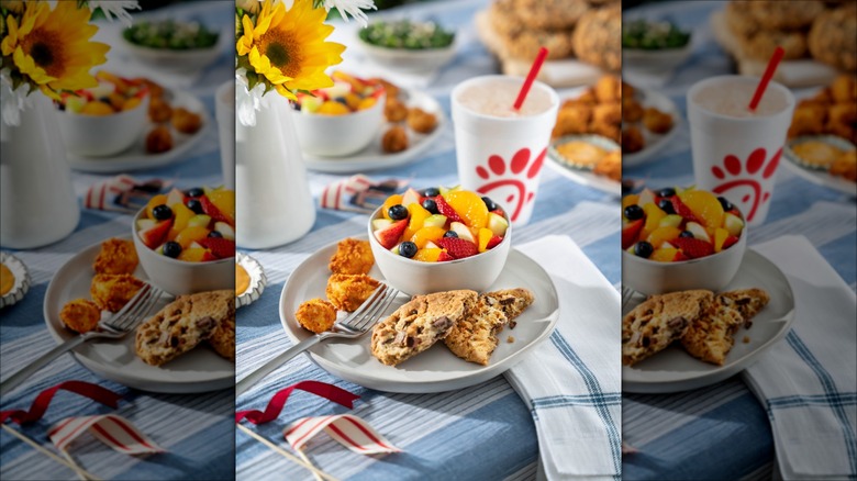 Truett Luau's chicken, fruit and cookies
