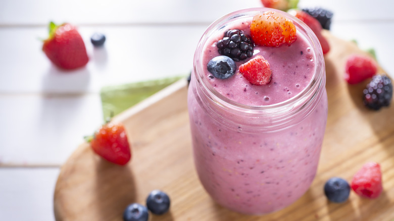  Berry smoothie on cutting board