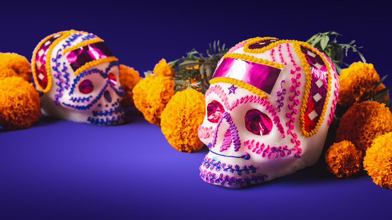 Sugar skulls with marigolds