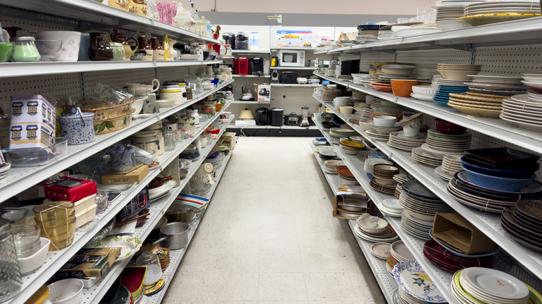Kitchenware aisle at thrift store