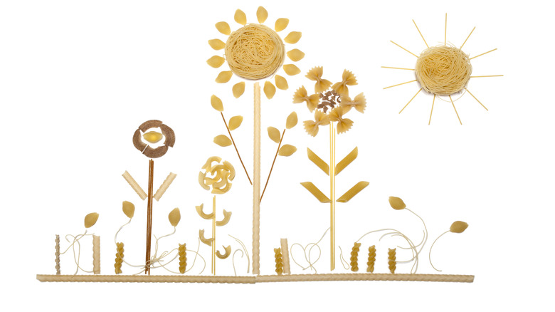 Spaghetti shaped like trees and flowers 