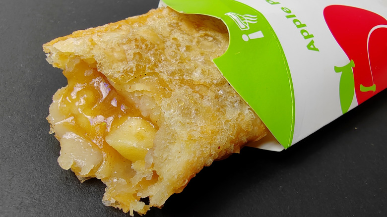 Close up McDonalds apple pie in sleeve