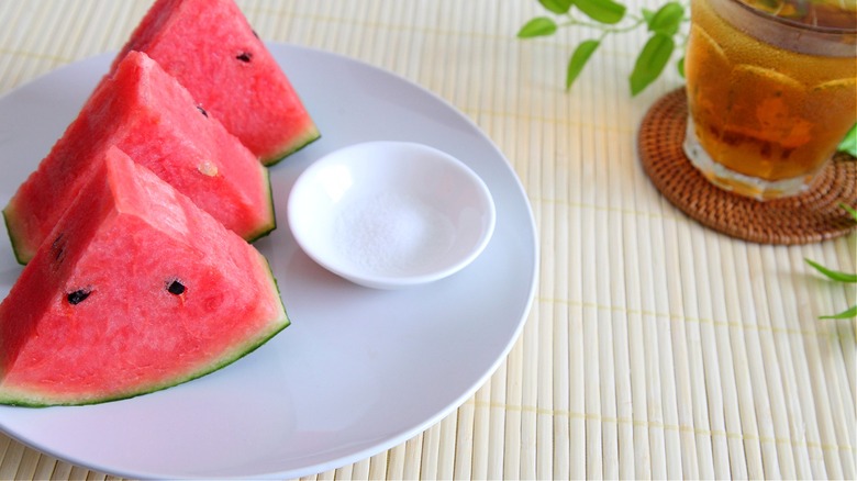 Slices of watermelon and salt 