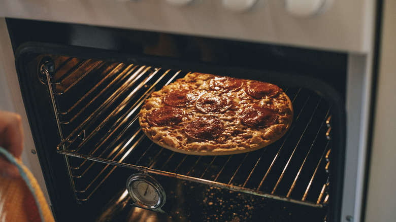 baked pizza in home oven