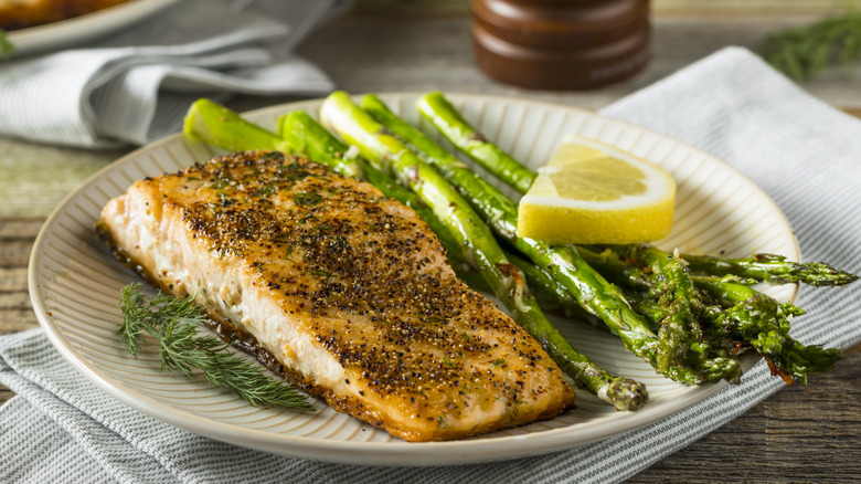 plate of lemon pepper salmon
