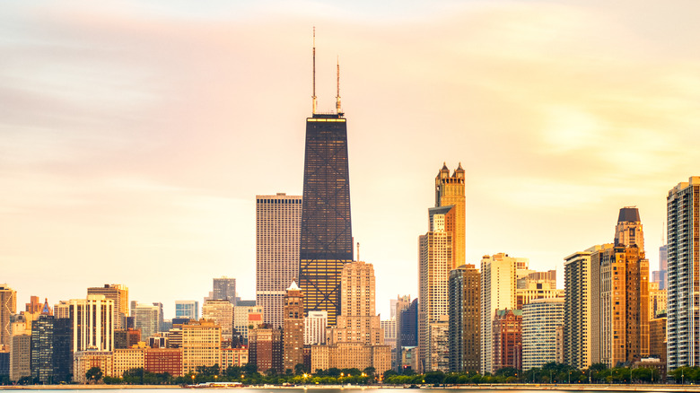 Chicago skyline Sears Tower sunset