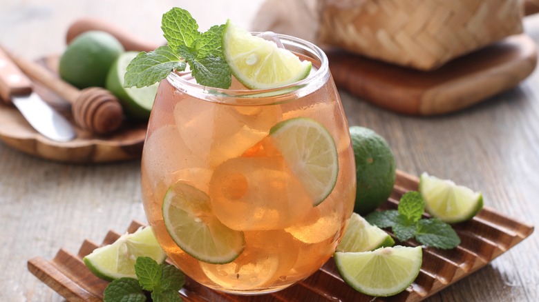 Glass of iced tea with mint