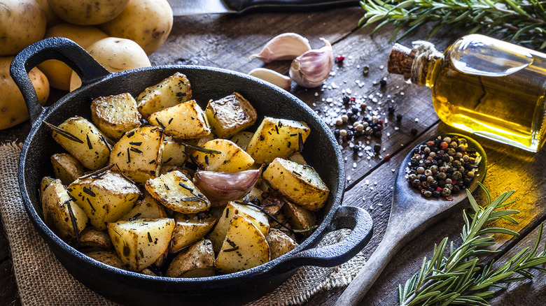 roast potatoes in a cast iron pan