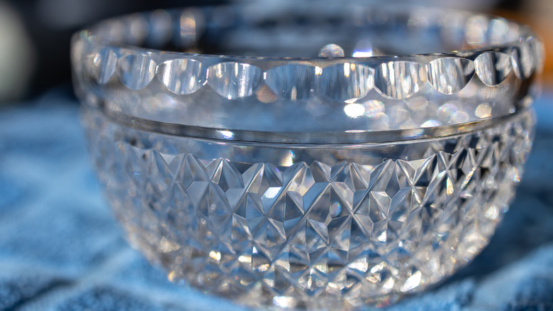 Closeup of a vintage crystal bowl