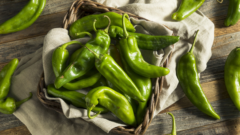 Hatch chilies in a basket