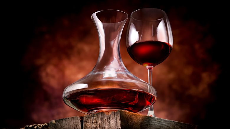 Filled decanter and wine glass