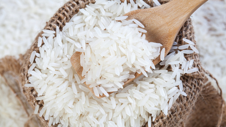 Rice with wooden spoon 