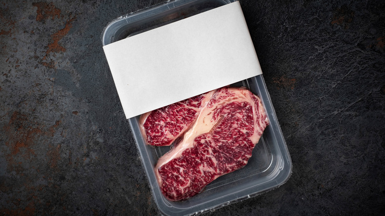 Wagyu beef in plastic container