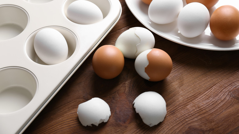 hard boiled eggs with muffin pan
