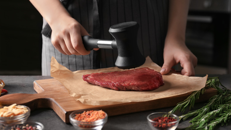 Steak being pounded