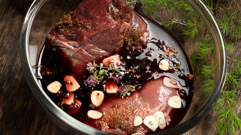 Meat marinating in wine