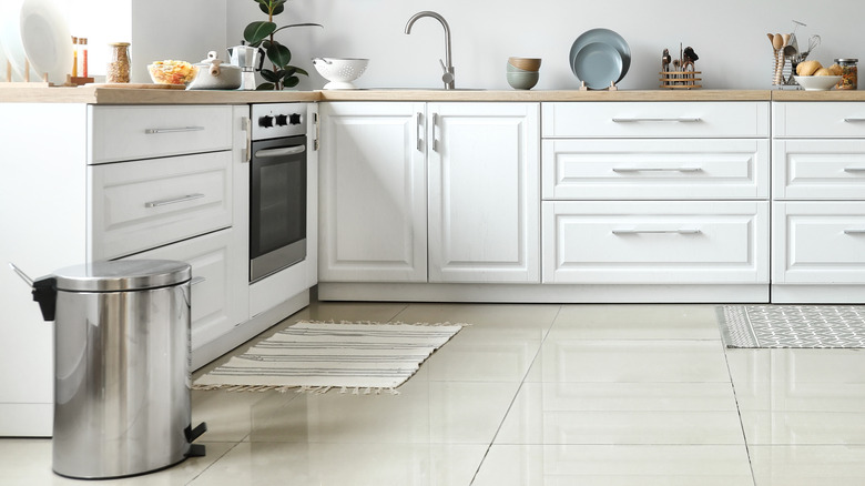 Kitchen with trash can out